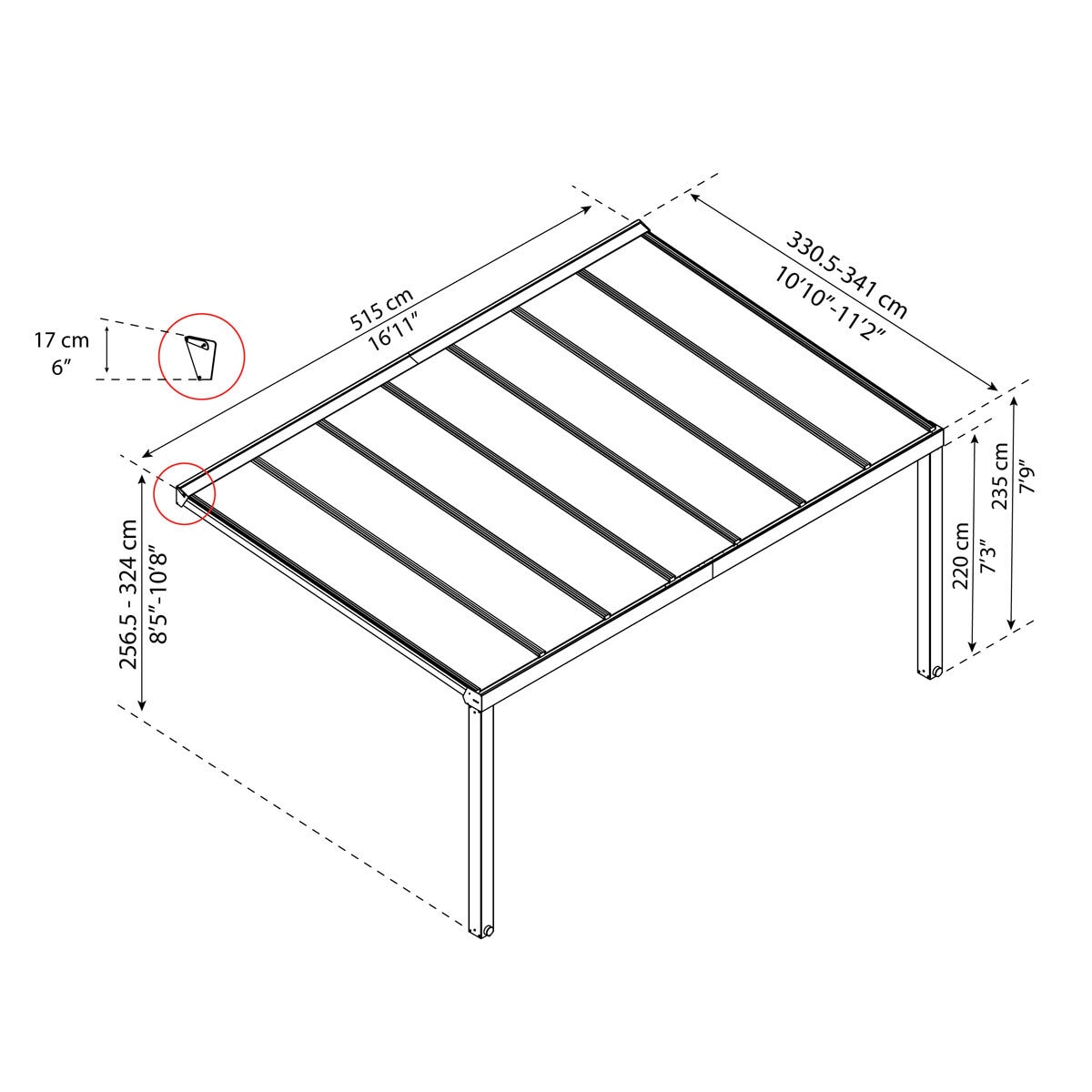 Palram Canopia Stockholm 11ft 2" x 16ft 11" (3.4 x 5.1m) Aluminium Patio Cover