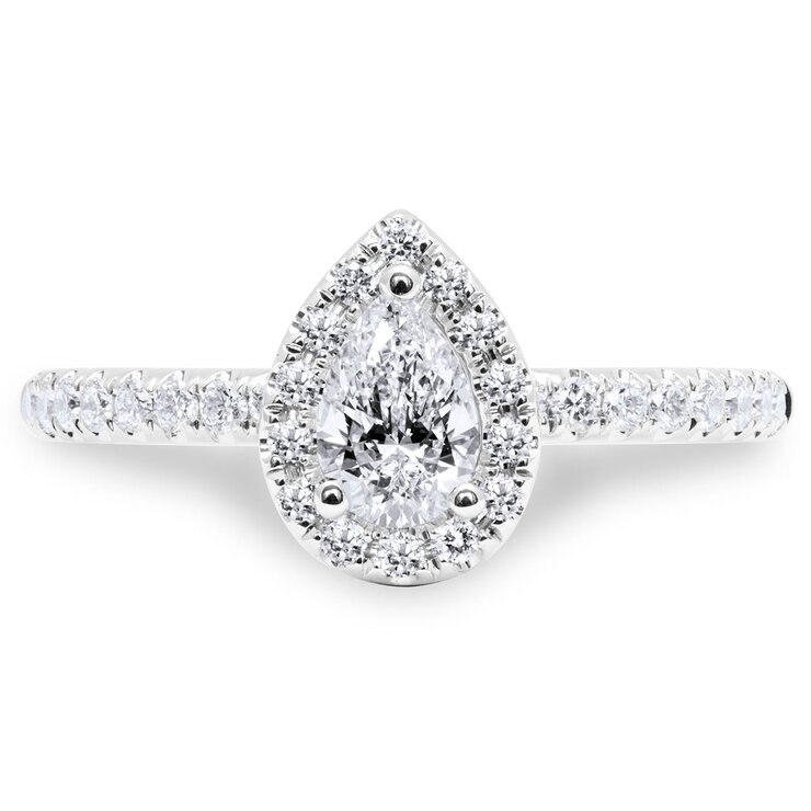 0.76ctw Pear & Round Brilliant Cut Diamond Halo Ring, 18ct White Gold
