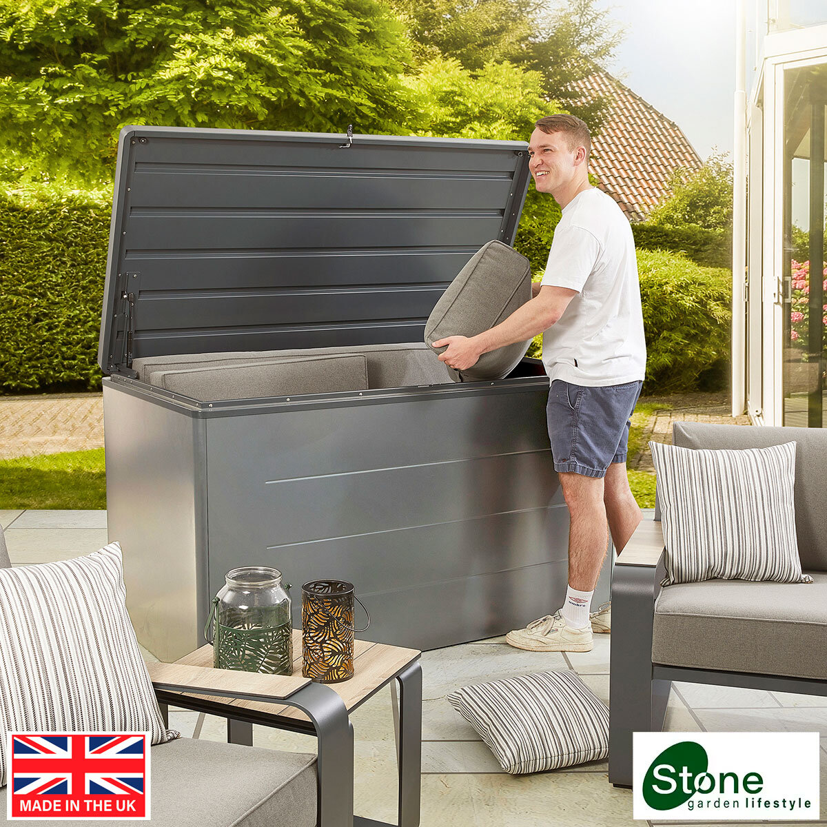 Stone Garden 5ft 2" x 2ft 8" (1.6 x 0.8m) 1,200 Litre Steel Deck Box in Grey
