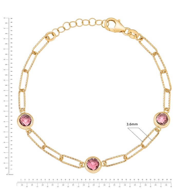 Round Cut Pink Tourmaline Paperclip Bracelet 14ct Yellow Gold