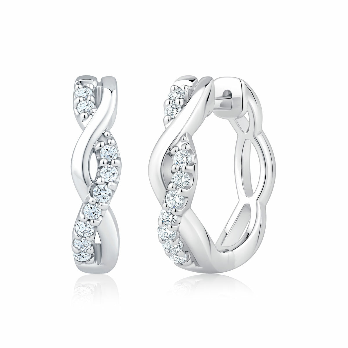 0.20ctw Round Brilliant Cut Diamond Infinity Hoop Earrings, 14ct White Gold