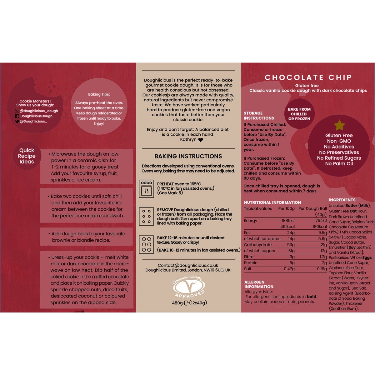 back of paack image of Box of Doughlicious Choc Chip Cokie Dough 12x40g