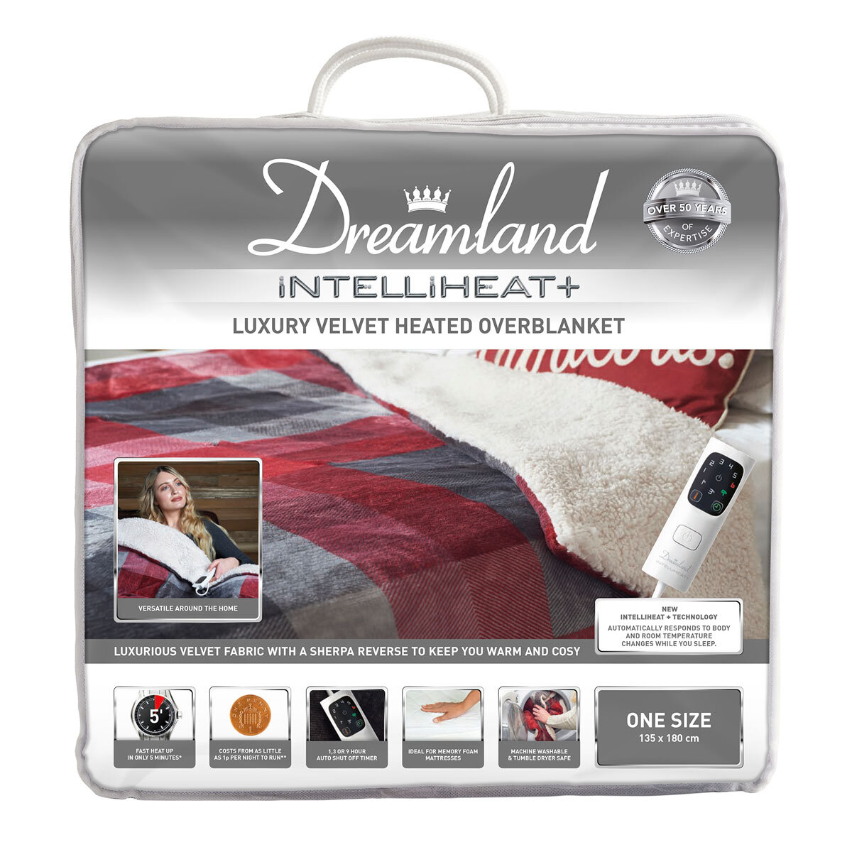 Dreamland Intelliheat+ Luxury Velvet & Sherpa Heated Overblanket