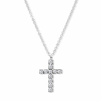 0.16ctw Round Brilliant Cut Diamond Cross Pendant, 18ct White Gold