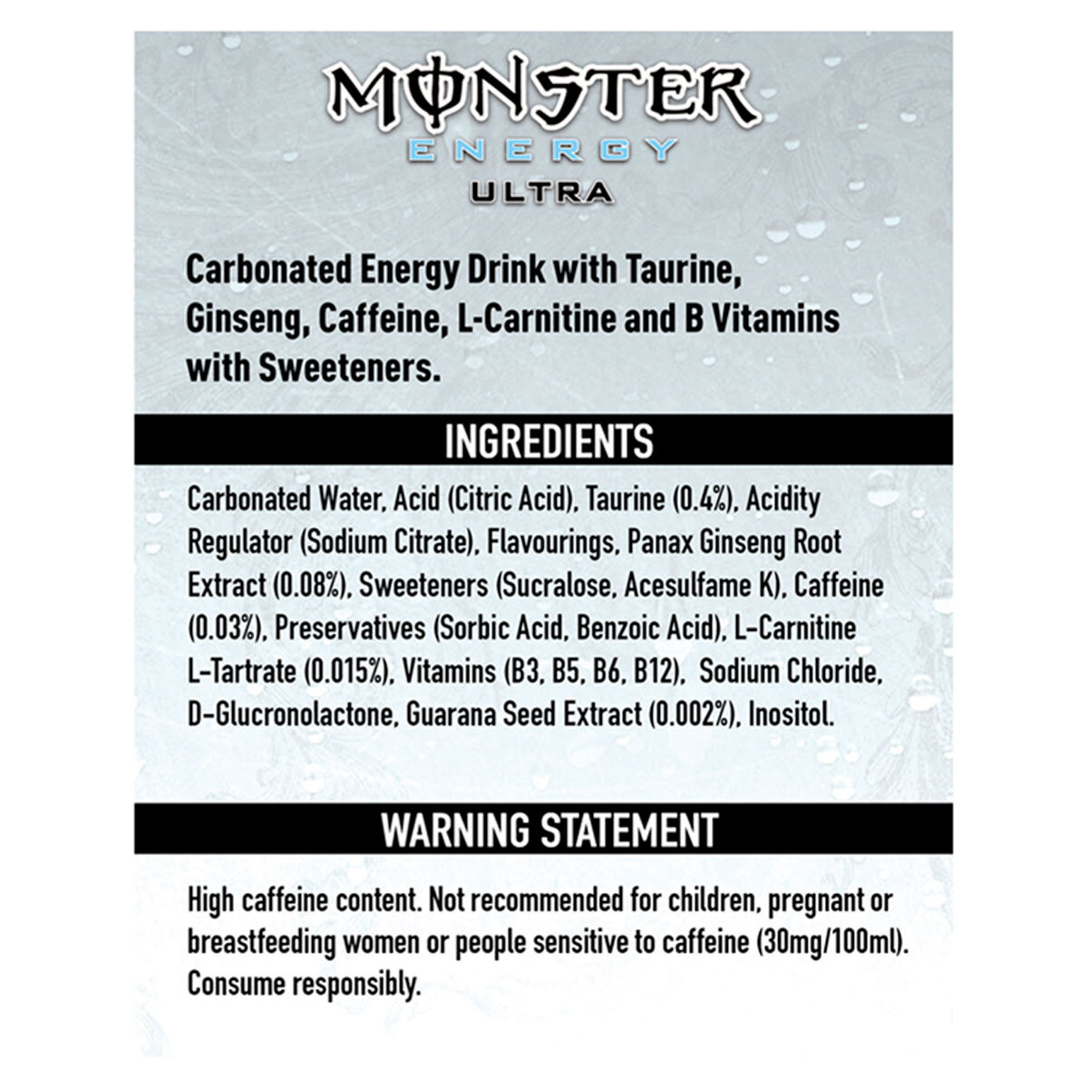 Ingredient information on white background
