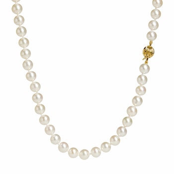 6-6.5mm Cultured Freshwater White Pearl Necklace, 14ct Yellow Gold