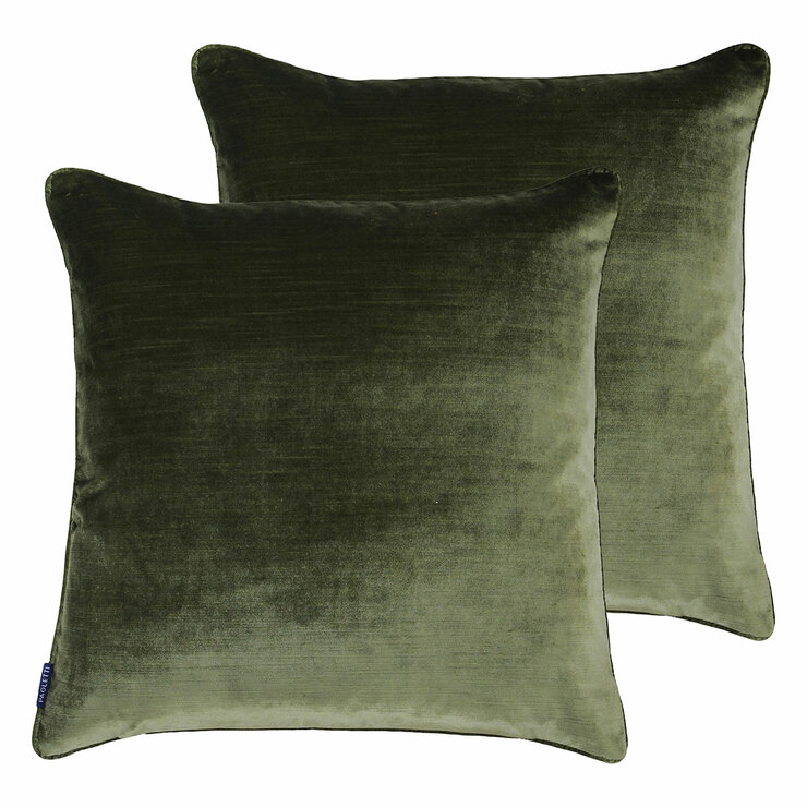 Paoletti Luxe Olive Velvet Feather Fill Cushion 2 Pack, 55 x 55 cm