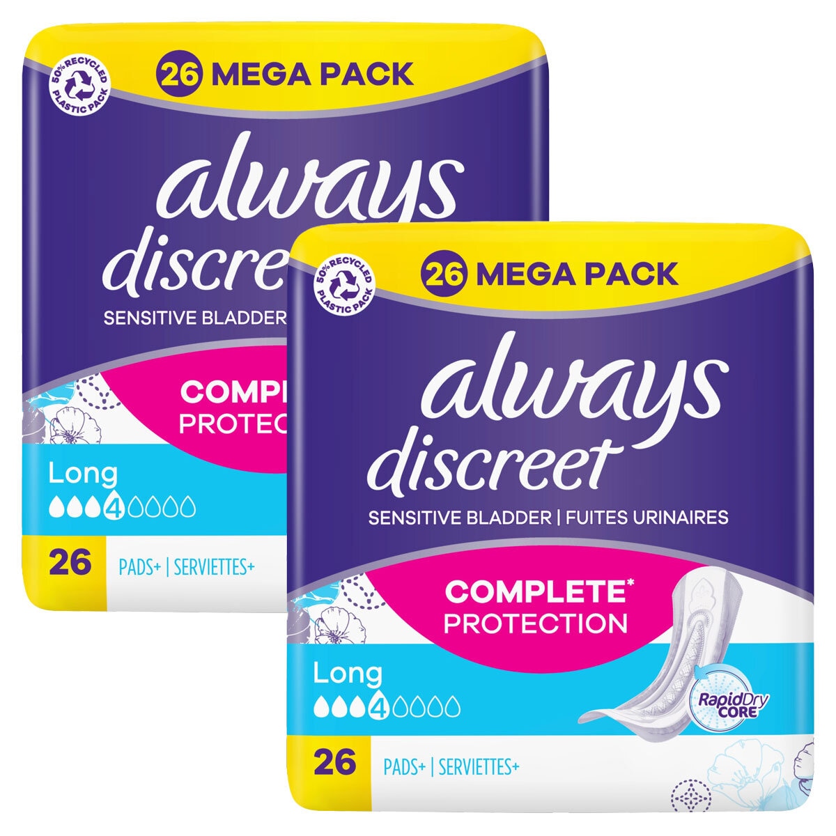 Always Discreet Long Plus Pads, 2 x 26 Pack