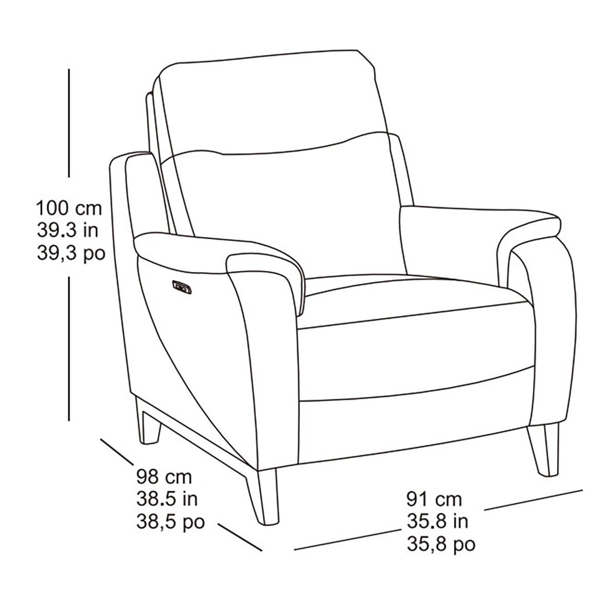 Line drawing of Kuka Leather Power Armchair
