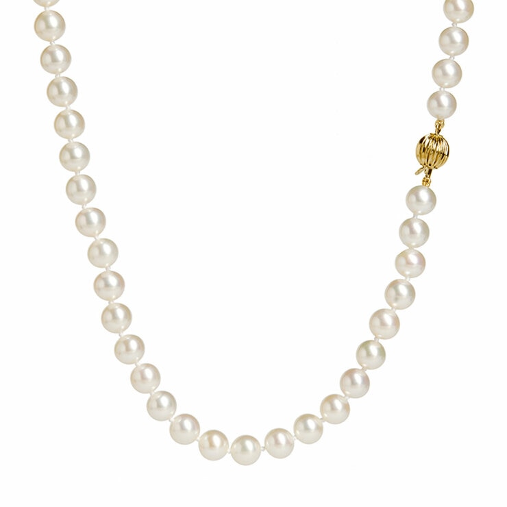 6-6.5mm Cultured Freshwater White Pearl Necklace, 14ct Yellow Gold 6-6.5mm Cultured Freshwater White Pearl Necklace, 14ct Yellow Gold