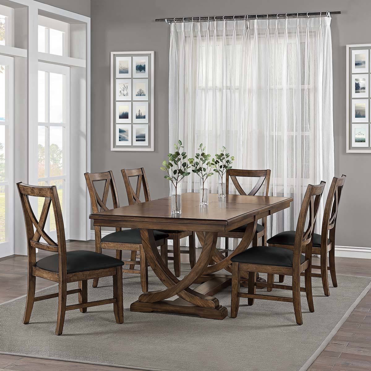 Bayside Furnishings Lakemont Extending Dining Table + 6 Cross Back