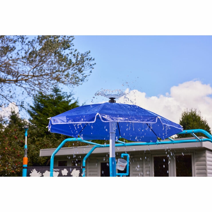 Lifestyle image showing the water coming out of the umbrella fountain