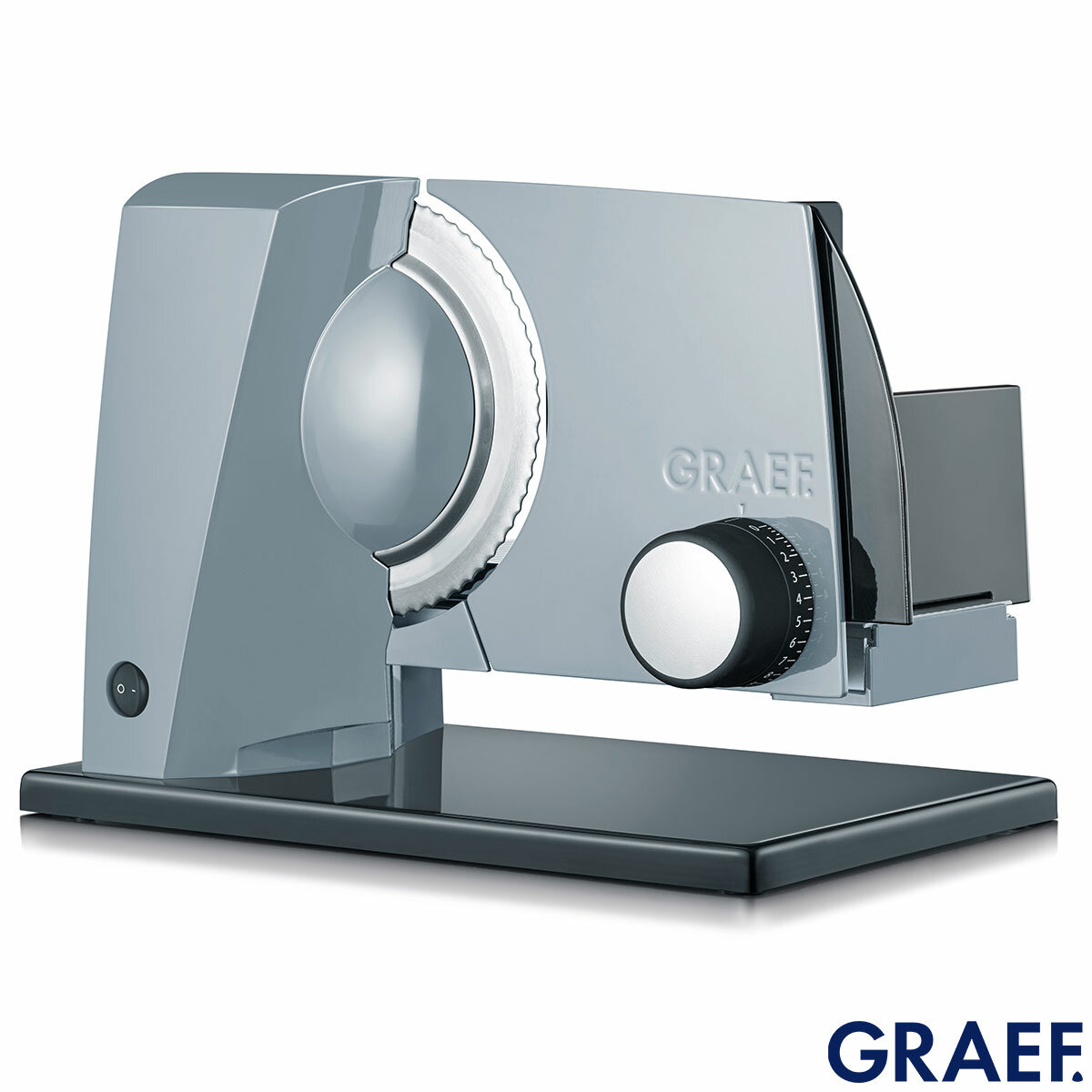 Front Profile of Graef SKS111 Electrical Food Slicer in Silver