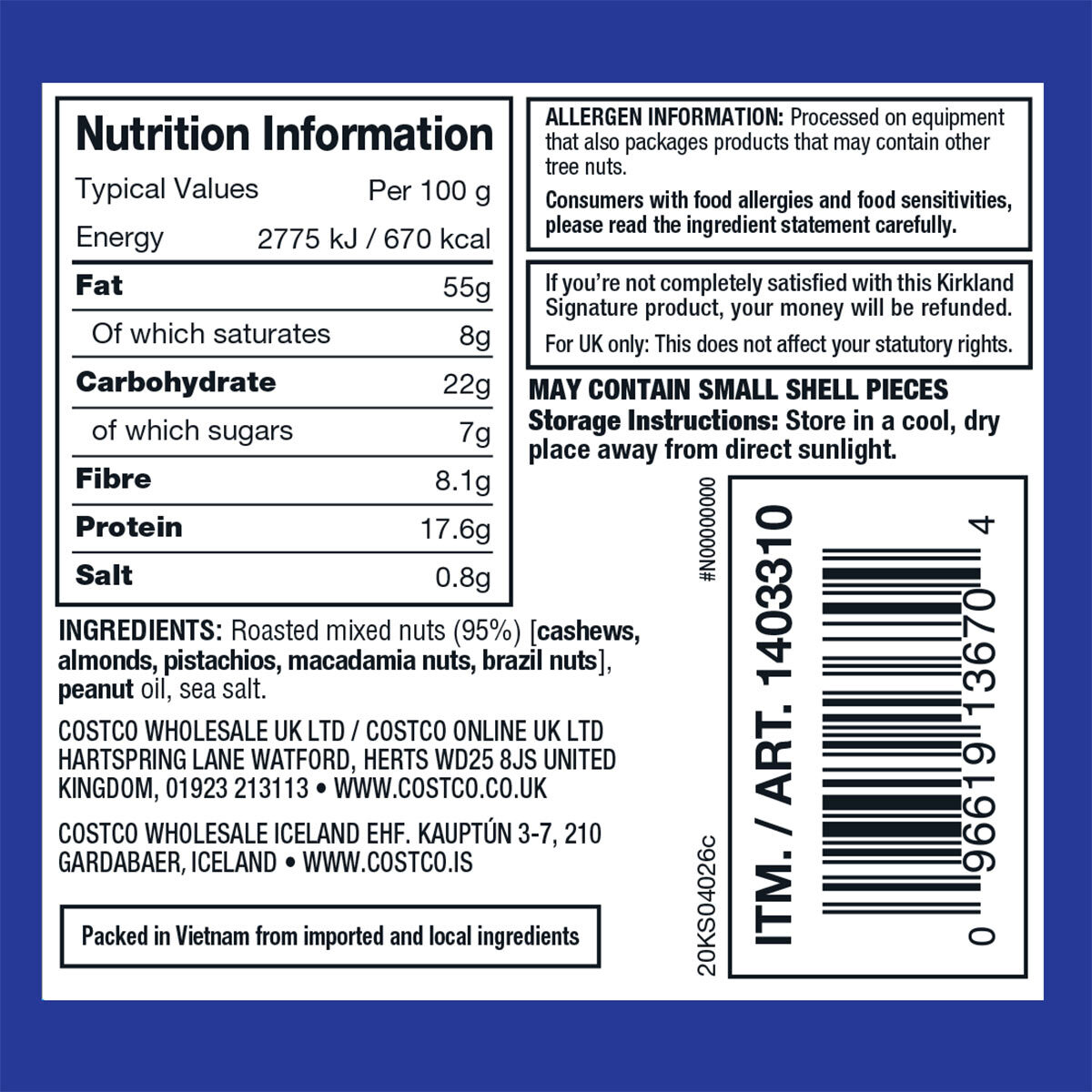 Back of Pack Label
