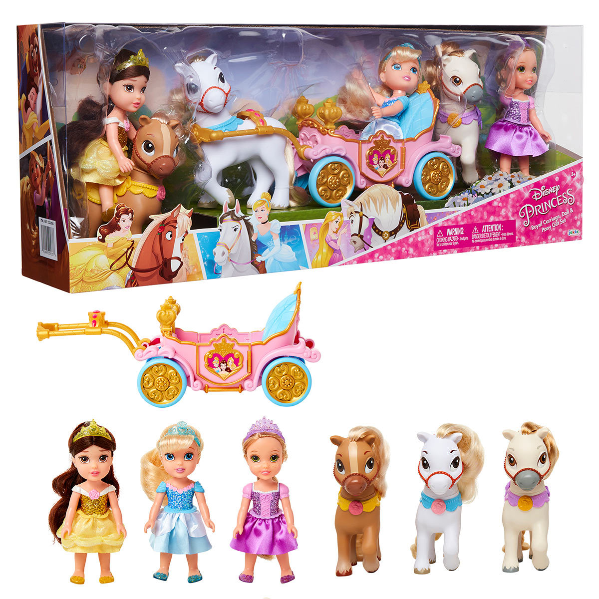 6 Inch (15cm) Disney Petite Princess Dolls And Carriage Gift Set (3+ Years)