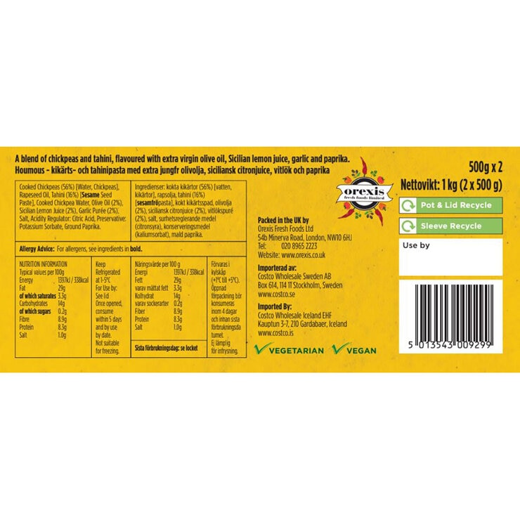 Orexis Velvet Houmous, 2 x 500g