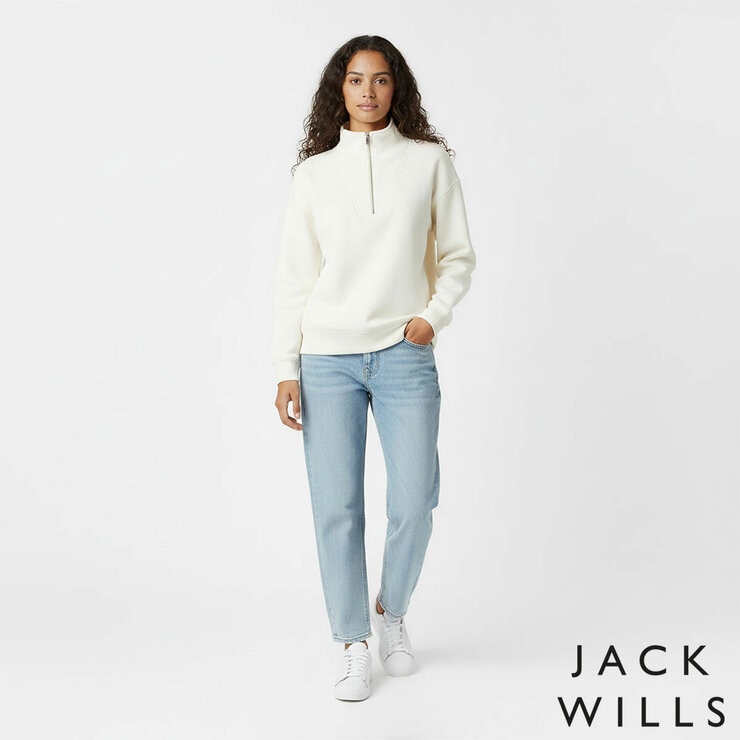 Jack Wills Ladies 1/4 Zip Sweatshirt in White Jack Wills Ladies 1/4 Zip Sweatshirt in White