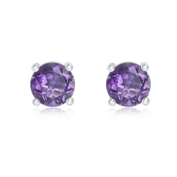 Round Cut Amethyst Stud Earrings, 14ct White Gold