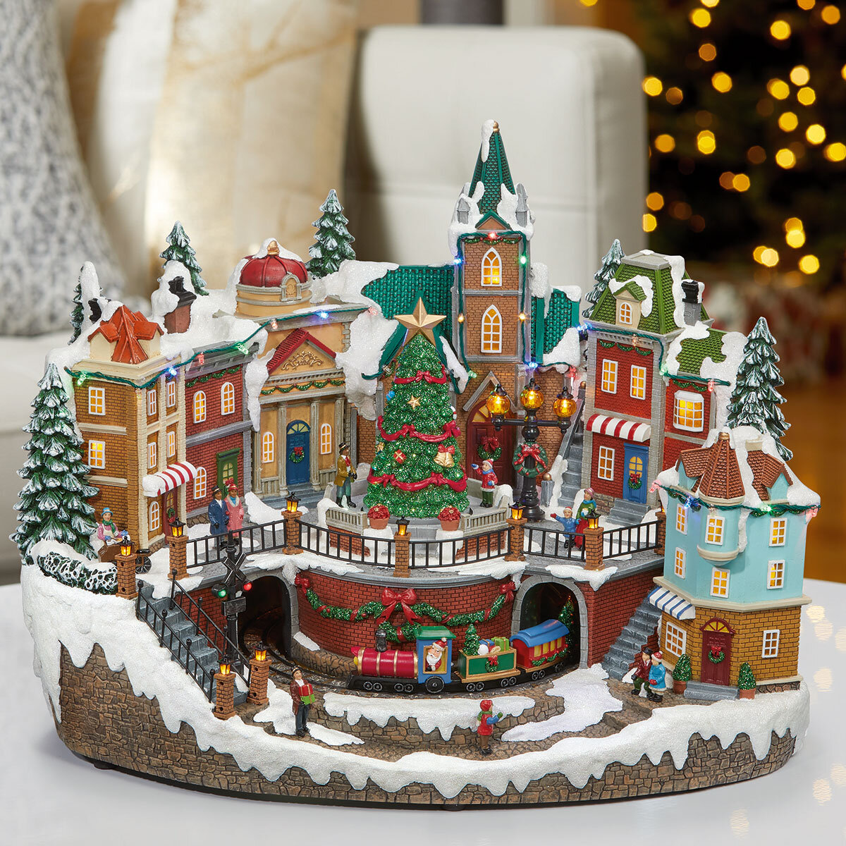 14 Inch (35.5cm) Snowy Christmas Village Centrepiece Tabl...