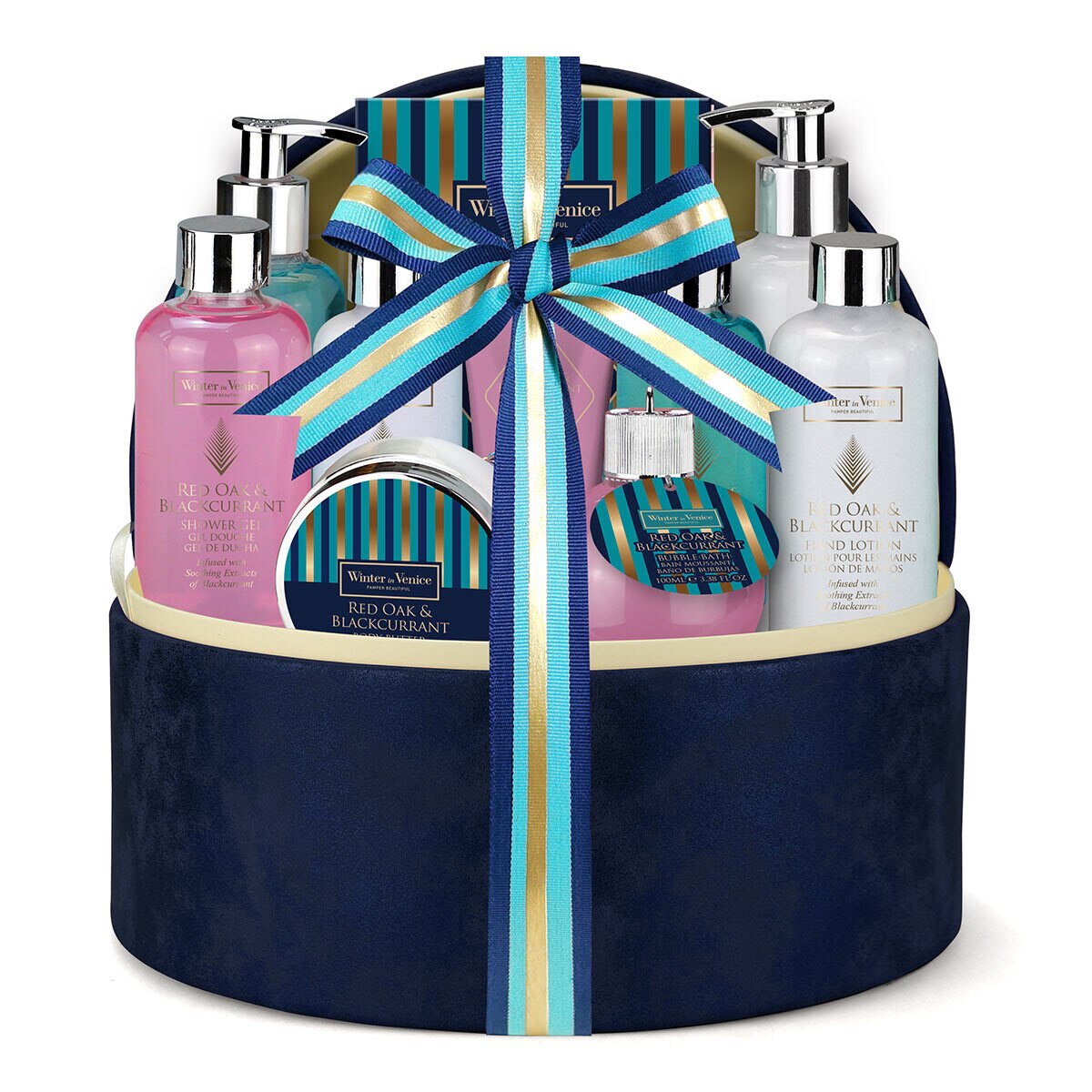 jewellery case filled with toileteries wrapped in ribbon