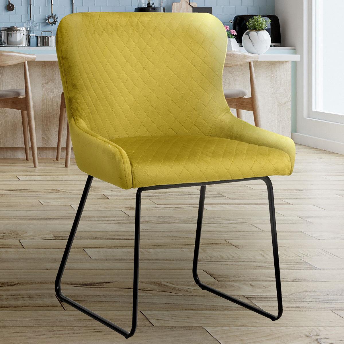 Galway Mustard Velvet Quilted Dining Chair, 2 Pack Cost...