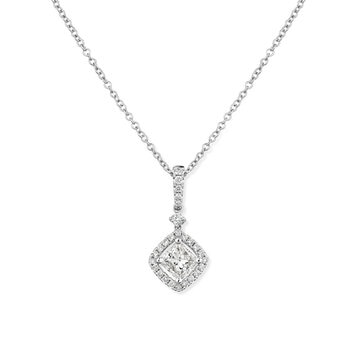 1.00ctw Princess Cut Diamond Halo Drop Pendant, 18ct White Gold