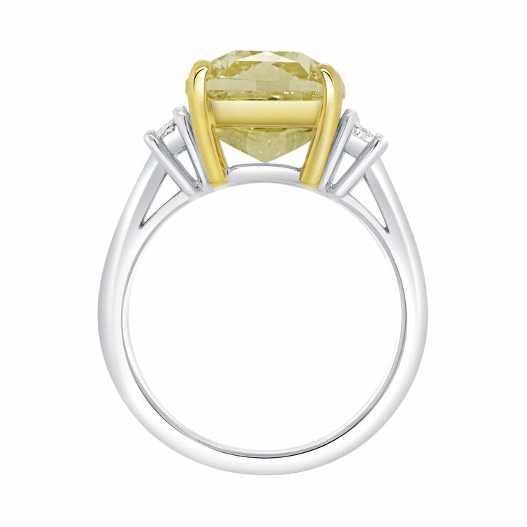 7.61ctw Cushion Cut Fancy Intense Yellow Diamond Three Stone Ring, Platinum 7.61ctw Cushion Cut Fancy Intense Yellow Diamond Three Stone Ring, Platinum