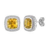 Cushion Cut Citrine & 0.23ctw Diamond Stud Earring, 14ct Whit Gold