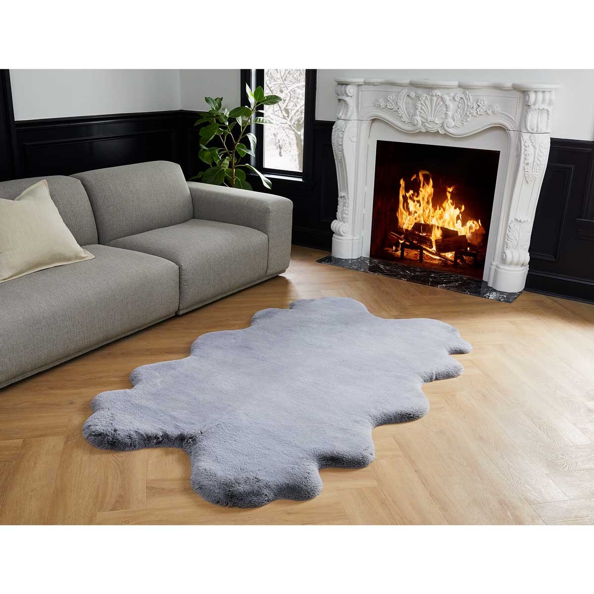Mon Chateau Faux Fur Quad Rug in Grey Tipped Costco UK