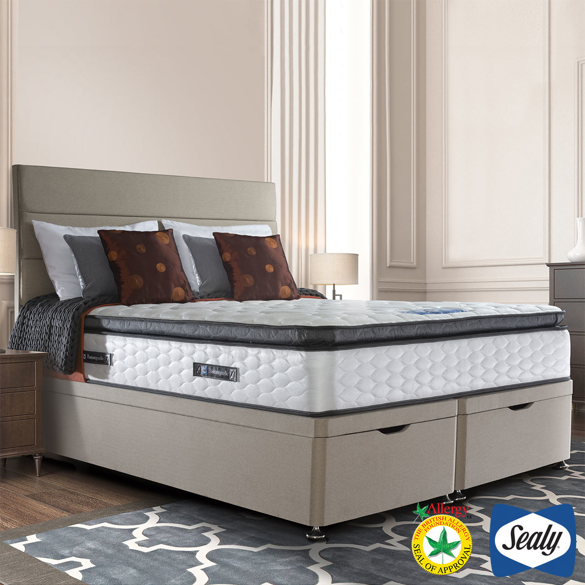Sealy Symphony Posturetech Memory Mattress & Fawn Ottoman Divan in 3