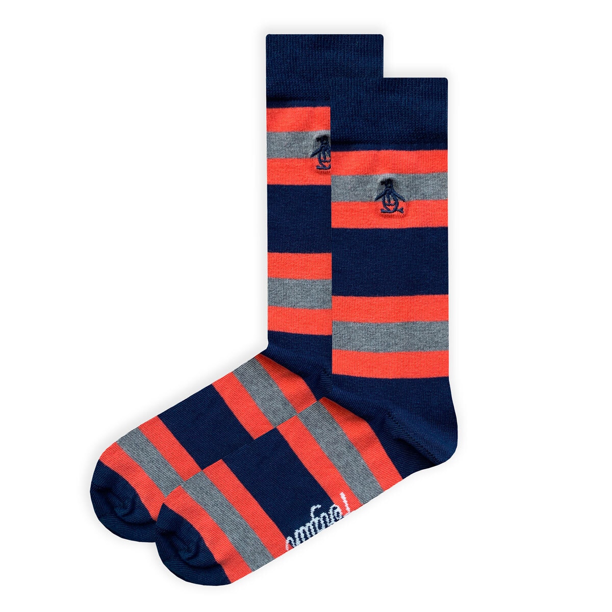 Original Penguin Men's Striped Socks, 6 Pack in Navy, Coral and Grey