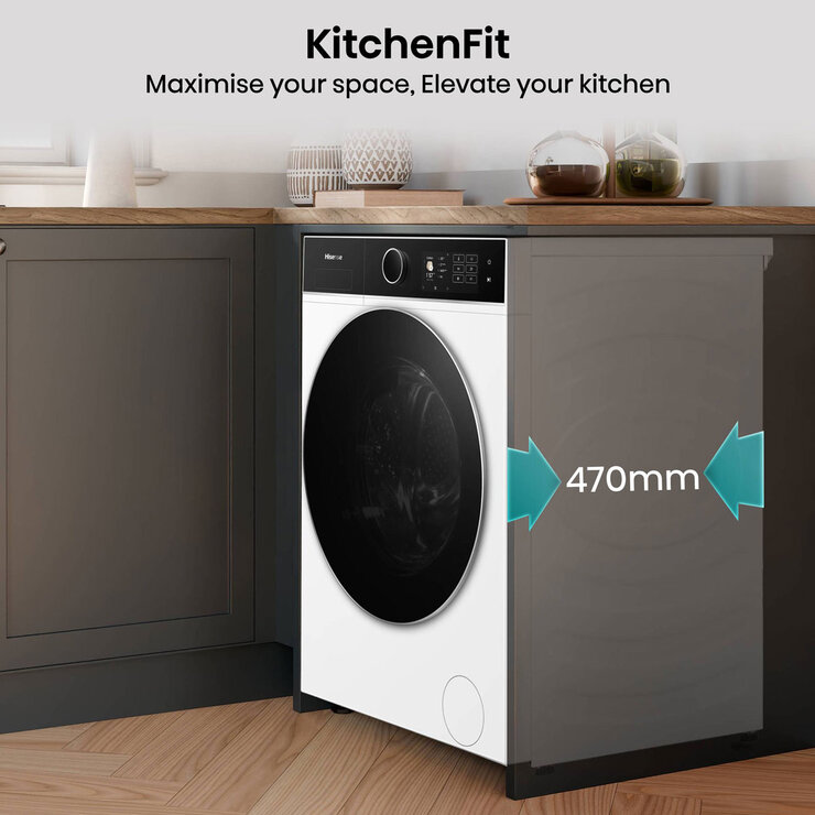Hisense KitchenFit 5i Series WF5I9043BWFS, 9kg Washing Machine, A Rated in White