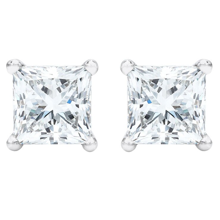 1.50ct Princess Cut Diamond Stud Earrings, Platinum 1.50ct Princess Cut Diamond Stud Earrings, Platinum