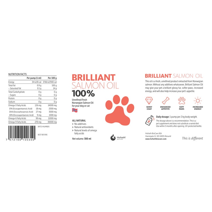 Brilliant 100 Salmon Oil For Pets, 2 x 300ml Costco UK