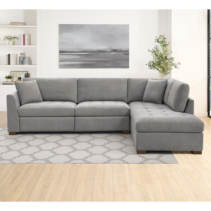 Thomasville Miles Grey Fabric Corner Sofa with Power Footrests