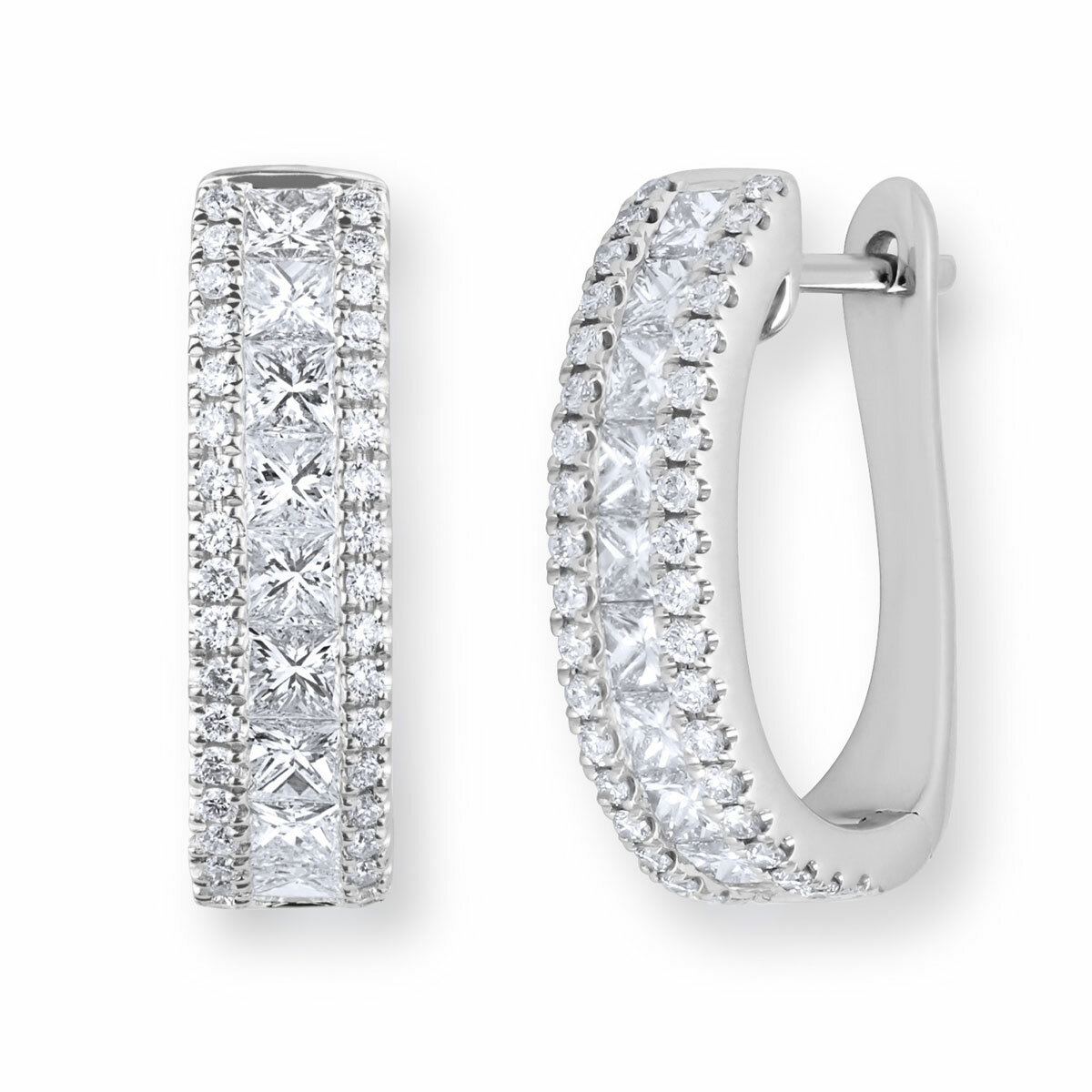 1.52ctw Princess & Round Brilliant Cut Diamond Hoop Earrings, 18ct White Gold