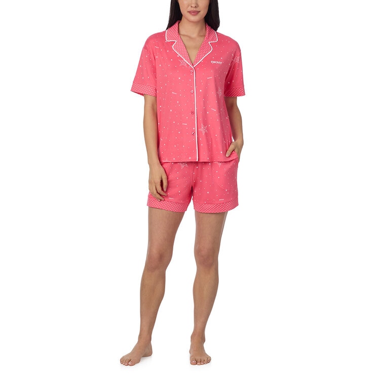 DKNY Ladies Notch Collar 3 Piece PJ Set in Coral
