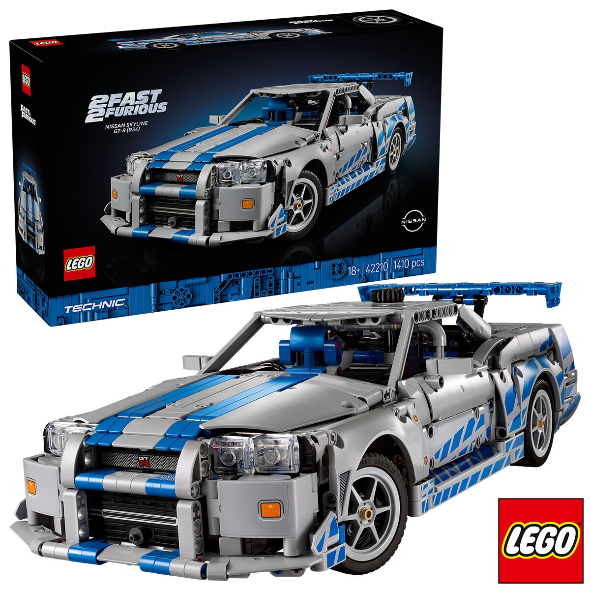 LEGO Technic 2 Fast 2 Furious Nissan Skyline GT-R (R34) Car - Model 42210 (18+ Years)