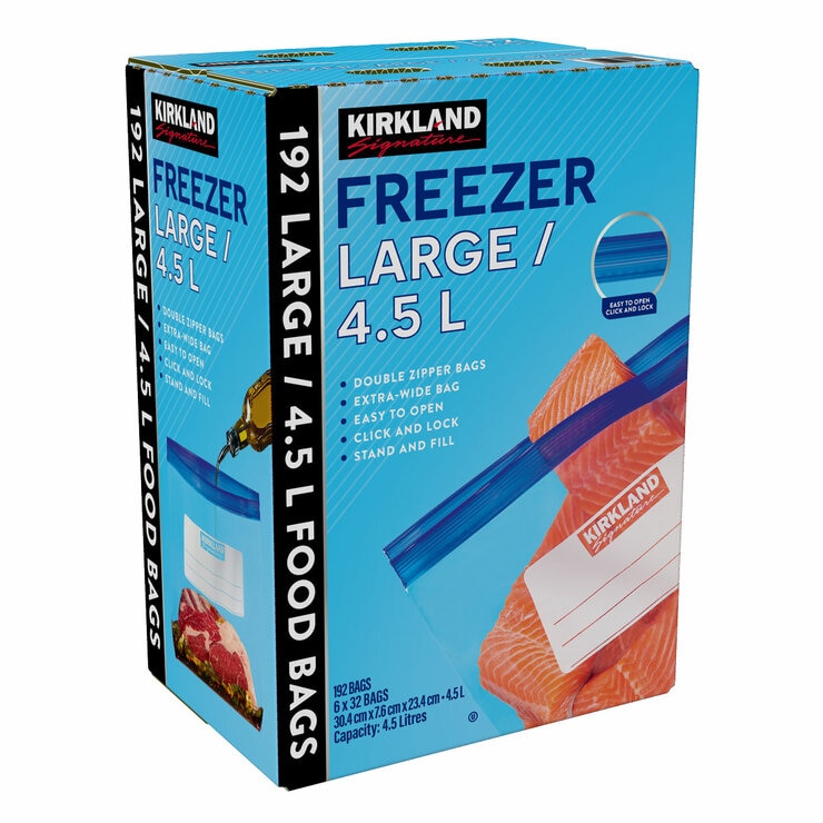 Kirkland Signature Freezer Bags Large/4.5L, 6x32  Box Side Angle 2