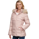 Andrew Marc Women's Short Down Jacket with Faux Fur Trim Hood in Dusk Rose
