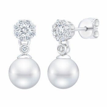7-7.5mm Akoya Pearl & 0.45ctw Diamond Earrings, 14ct White Gold