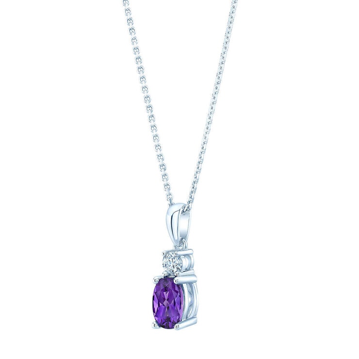 Amethyst and Diamond 14kt White Gold Pendant