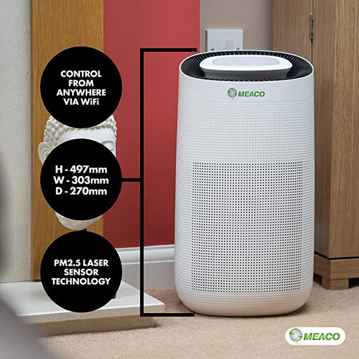 Lifestyle image of Meaco Air Purifier with desc