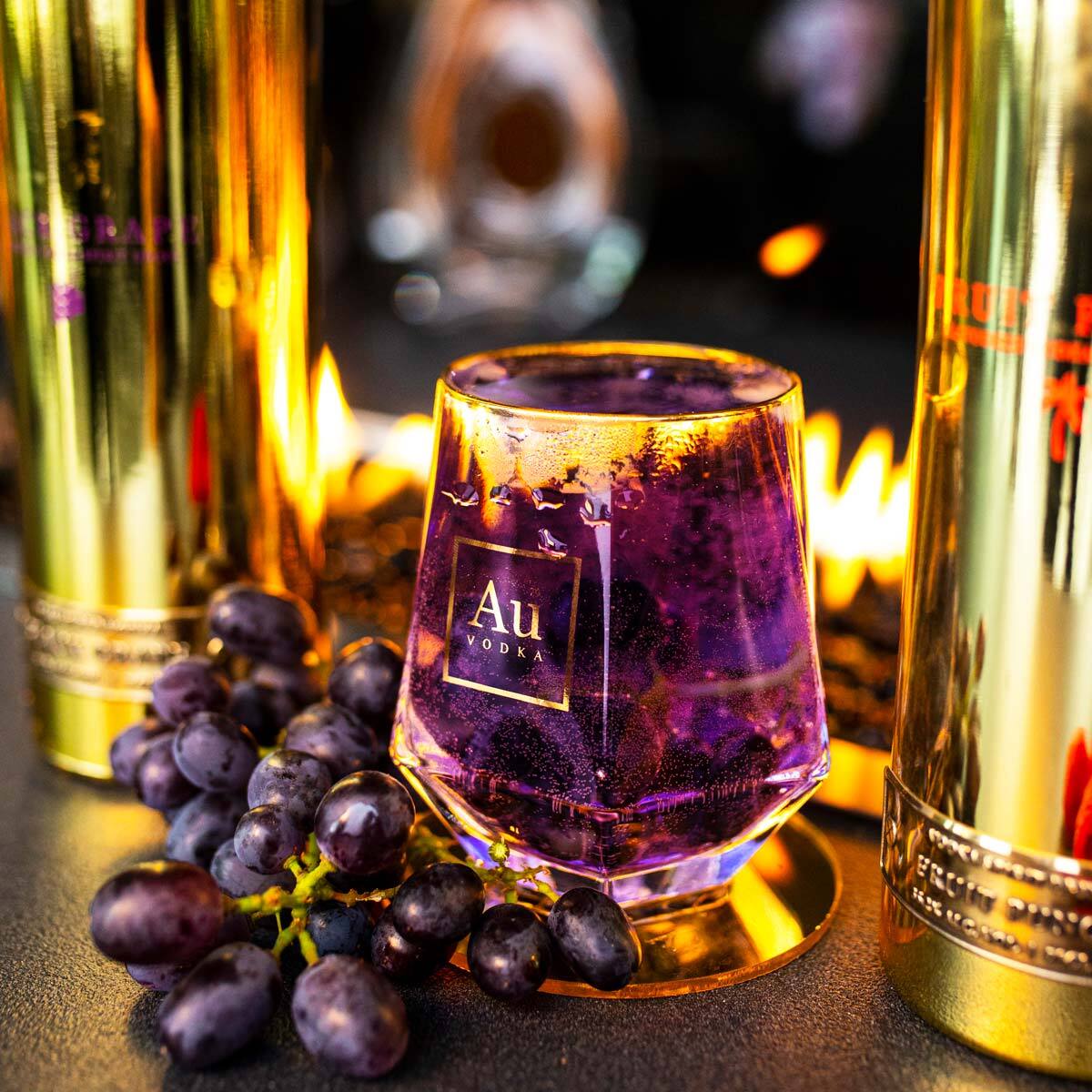 Black grape vodka in glass