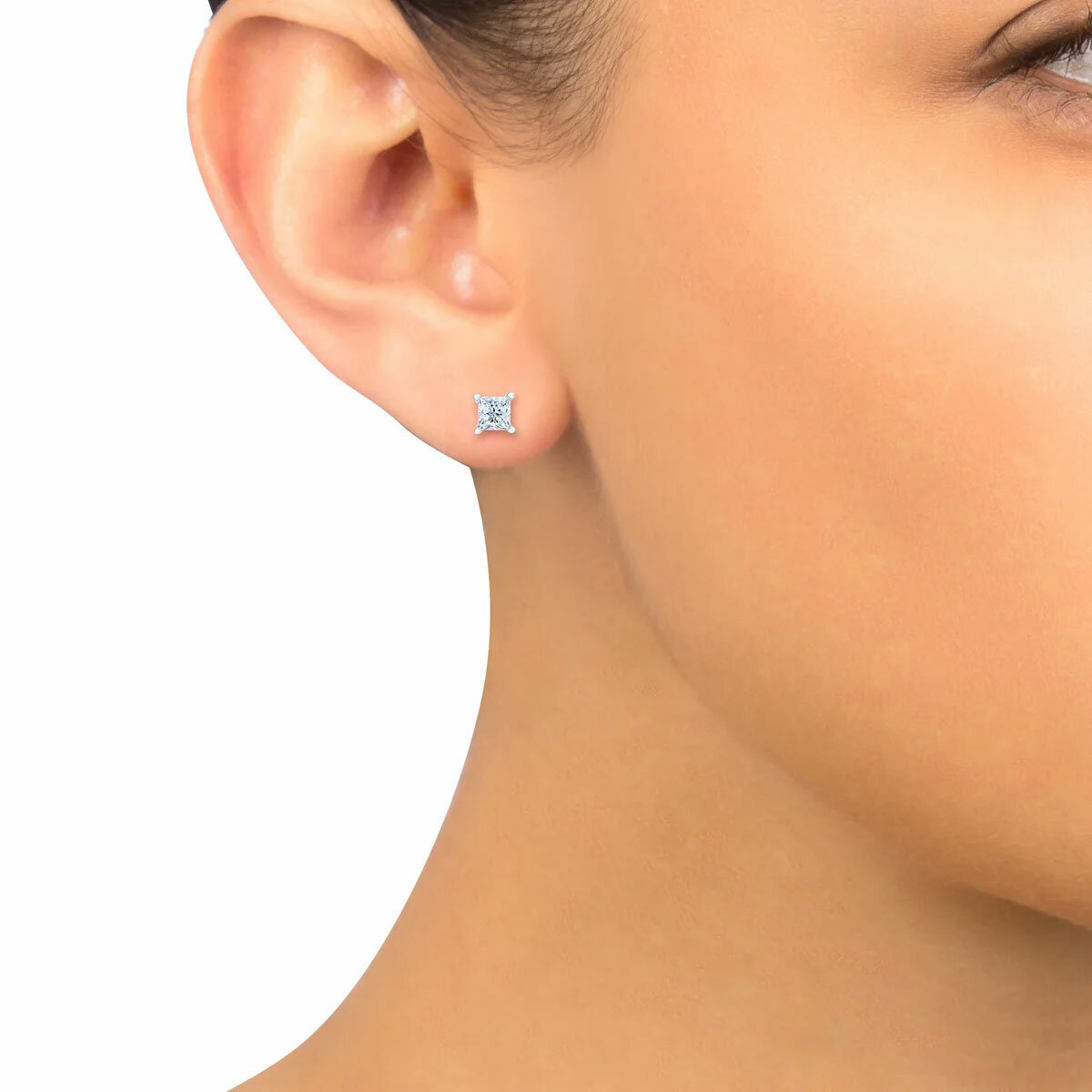 0.73ctw Princess Cut Diamond Stud Earrings, 14ct White Gold