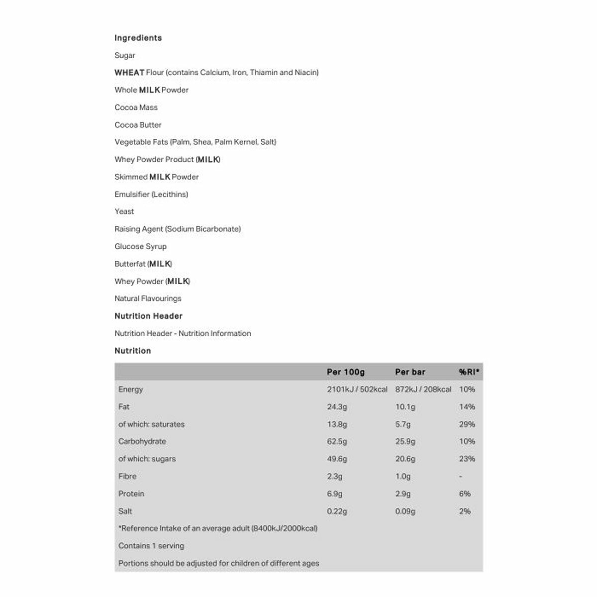 Ingredients and Nutritional Info