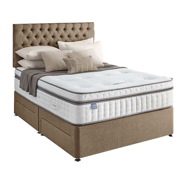 Silentnight 4 Drawer Divan Base with Eden Headboard in Wheat in 3 Sizes