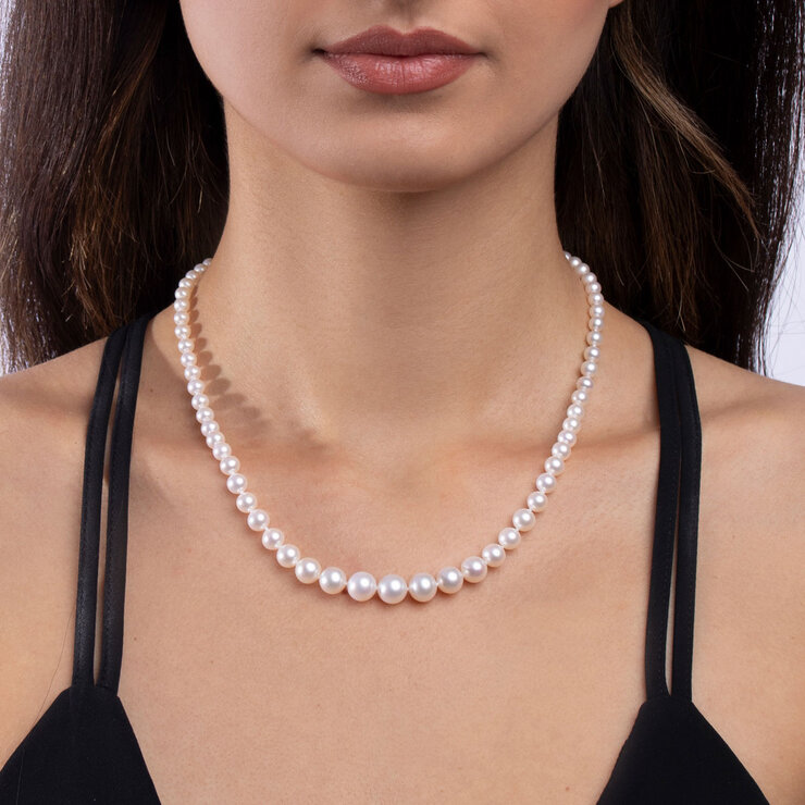 5mm-8mm Freshwater White Pearl Graduated Necklace, 18ct Yellow Gold