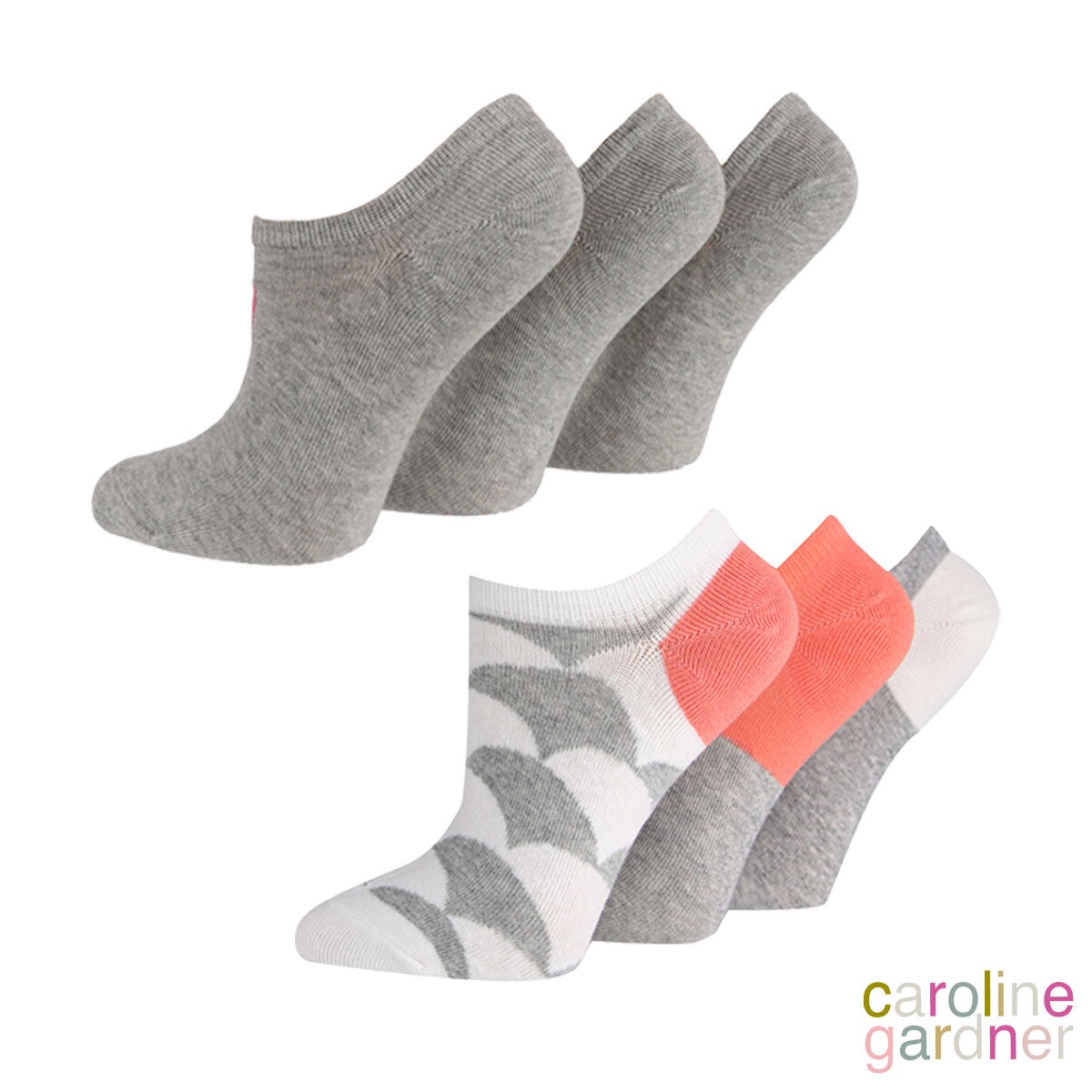 Caroline Gardner Ladies Trainer Sock 6 Pack in Grey