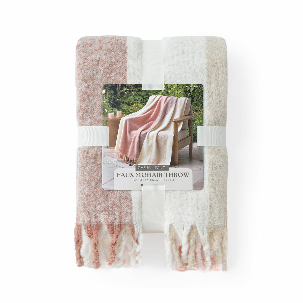 Folded Pink  Mohair Faux Fur throw, with outer packaging shown